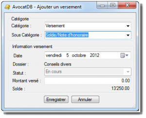 Echéancier - Ajout d'un nouveau versement.
